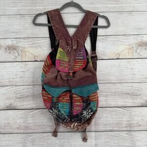 Made in Nepal BOHO Flapover Backpack Adult Black Brown Blue Red Green